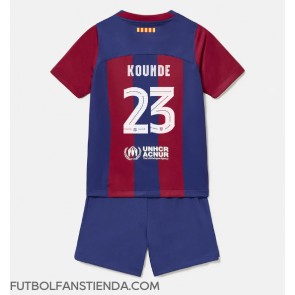 Barcelona Jules Kounde #23 Primera Equipación Niños 2023-24 Manga Corta (+ Pantalones cortos)